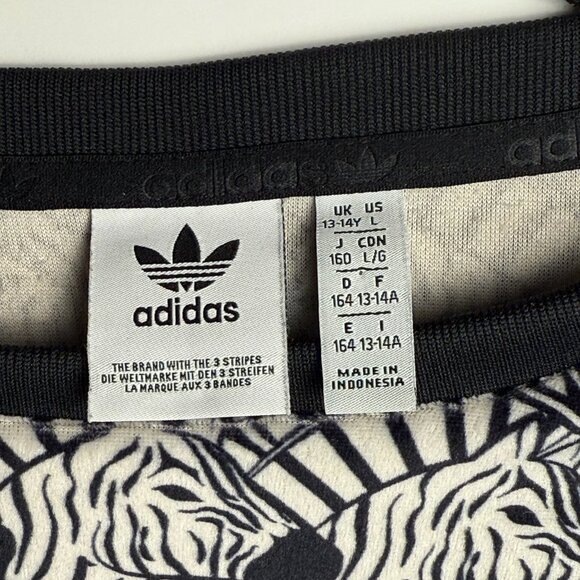Adidas Zebra Print Velour Soft Crewneck Long Sleeve Top Kids Size Large - Picture 3 of 4